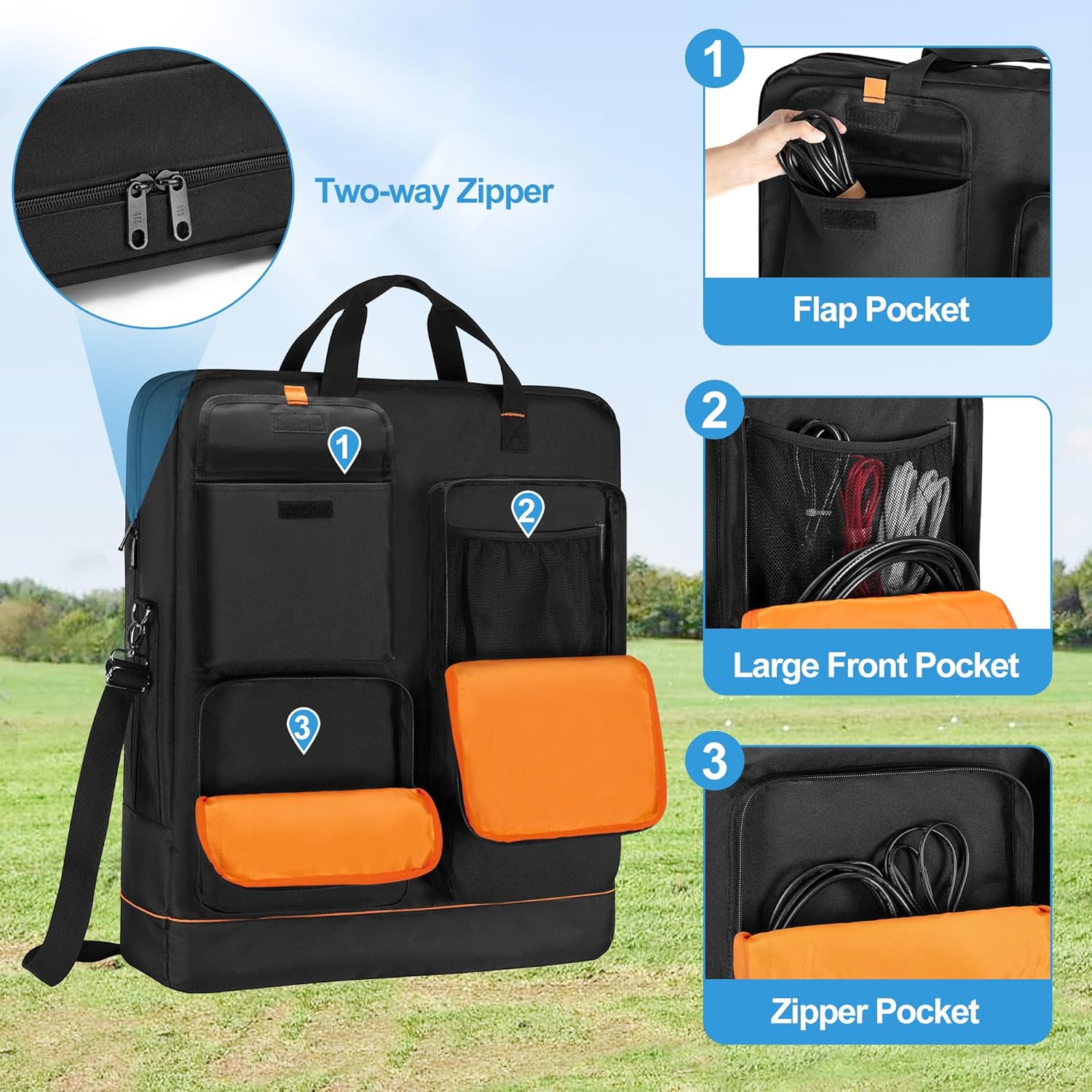Solar Panel Bag, Carrying Case Compatible with Anker SOLIX PS30 PS100 PS200, Double-layer Storage Carrier for 2 Panels, Protective Travel Organizer with Multi Pockets & Shoulder Strap