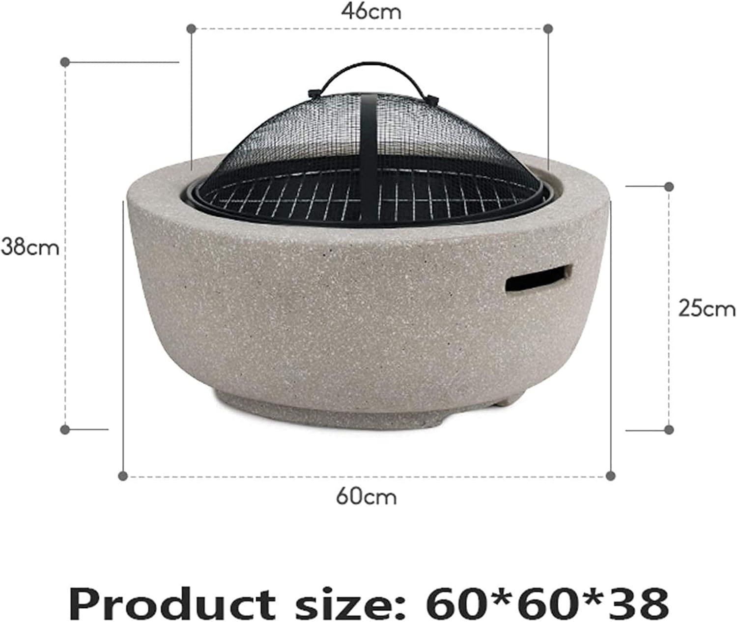 Small Fire Pit, Fire Pit with BBQ Grill Shelf, Garden Patio Heater Charcoal Log Wood Burner Fire Bowl with an Edging of Artificial Stone Outdoor Fire Pit Bowl