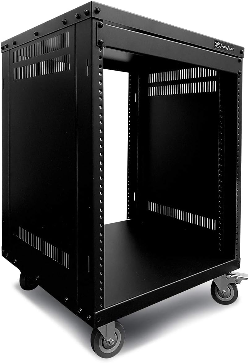 AxcessAbles 12U AV Equipment Rack | 19-Inch Steel Open Frame Home Studio Rack with 3” Caster Wheels | Universal Rack for Studio, Server, Network Gear | 550lb Capacity | Screws, Spacer, Tool Included