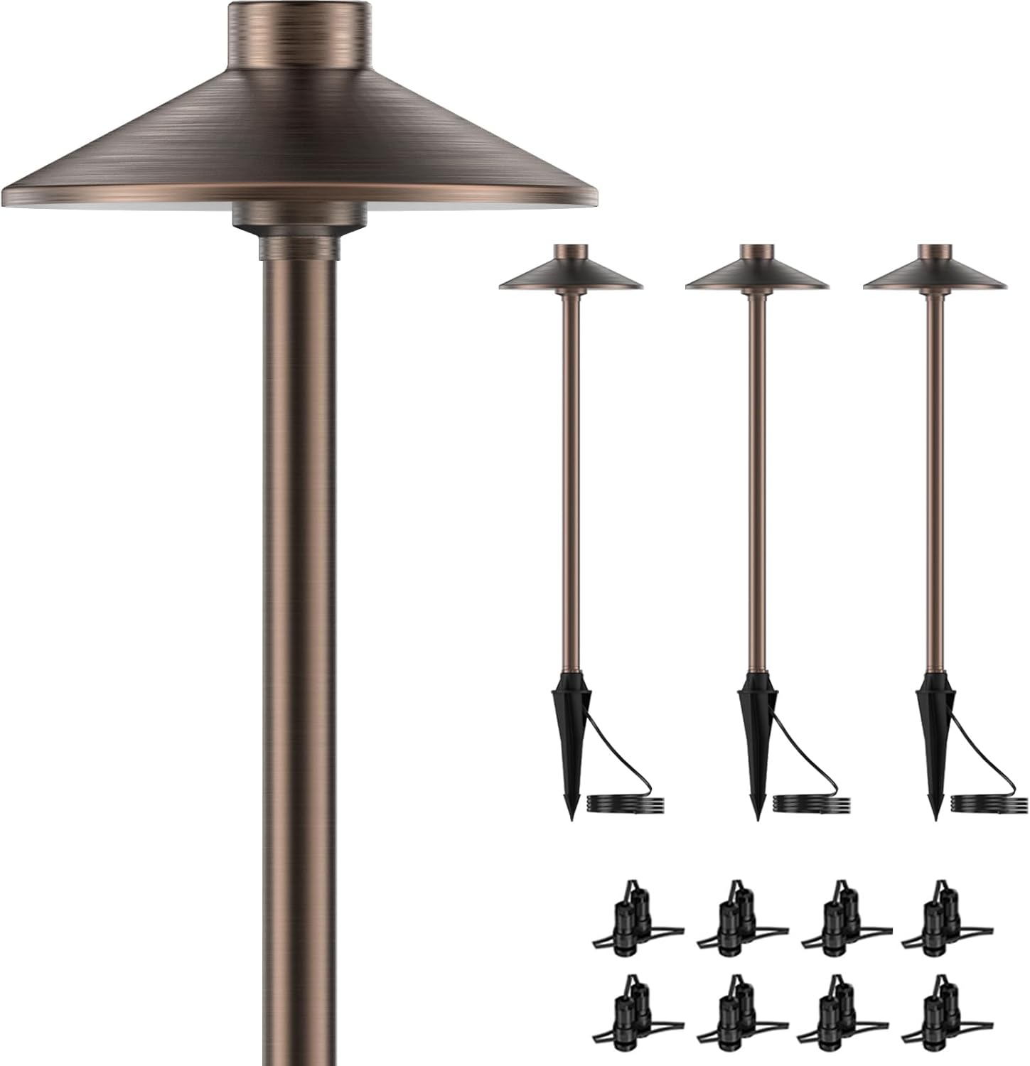 ZONEGRACE 4 Pack Solid Brass Low Voltage Pathway Lights,Outdoor Wired LED Landscape Path Lights,AC/DC 12V Bronze Pathway Lighting for Walkway Garden Yard,UL Listed Cord,Without Replacement Bulbs