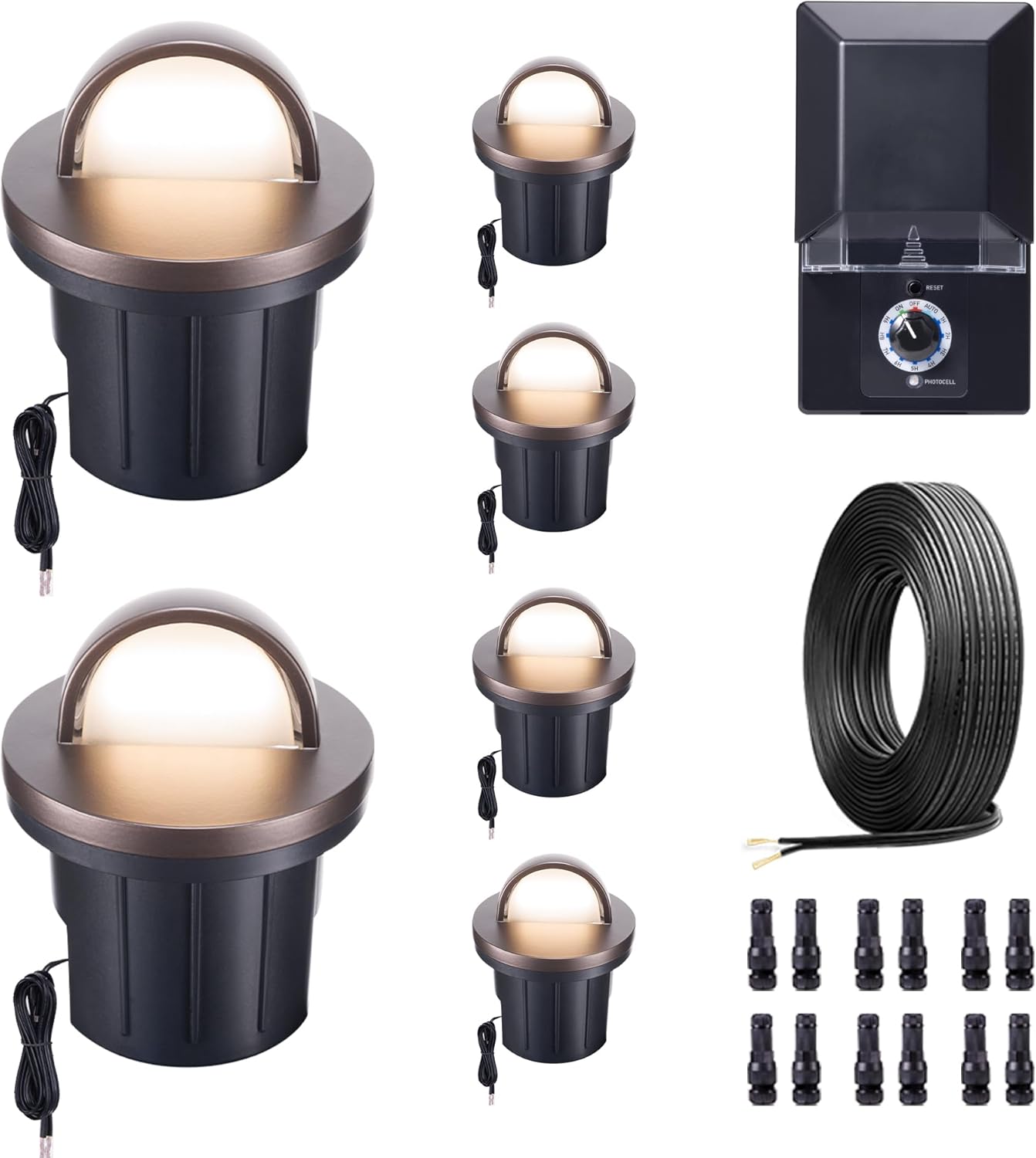 LED Well Light Kit, 6 Pack In Ground Landscape Lights and 100W Transformer and 100FT Cable and 30 Wire Connectors, 12V IP67 Waterproof, Aluminum for Path Tree Fence 6W 420LM