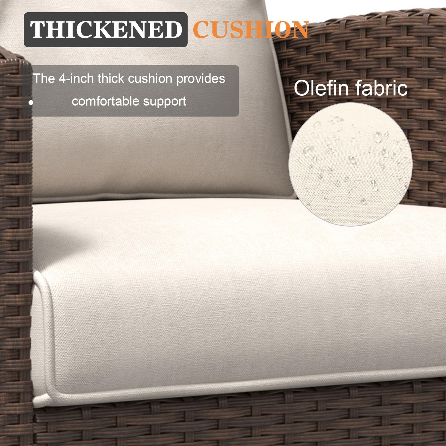 8 Pieces Patio Furniture Swivel Chairs Set with Fire Pit Table, Outdoor Wicker Glider Rocking Chairs with Sofa Set