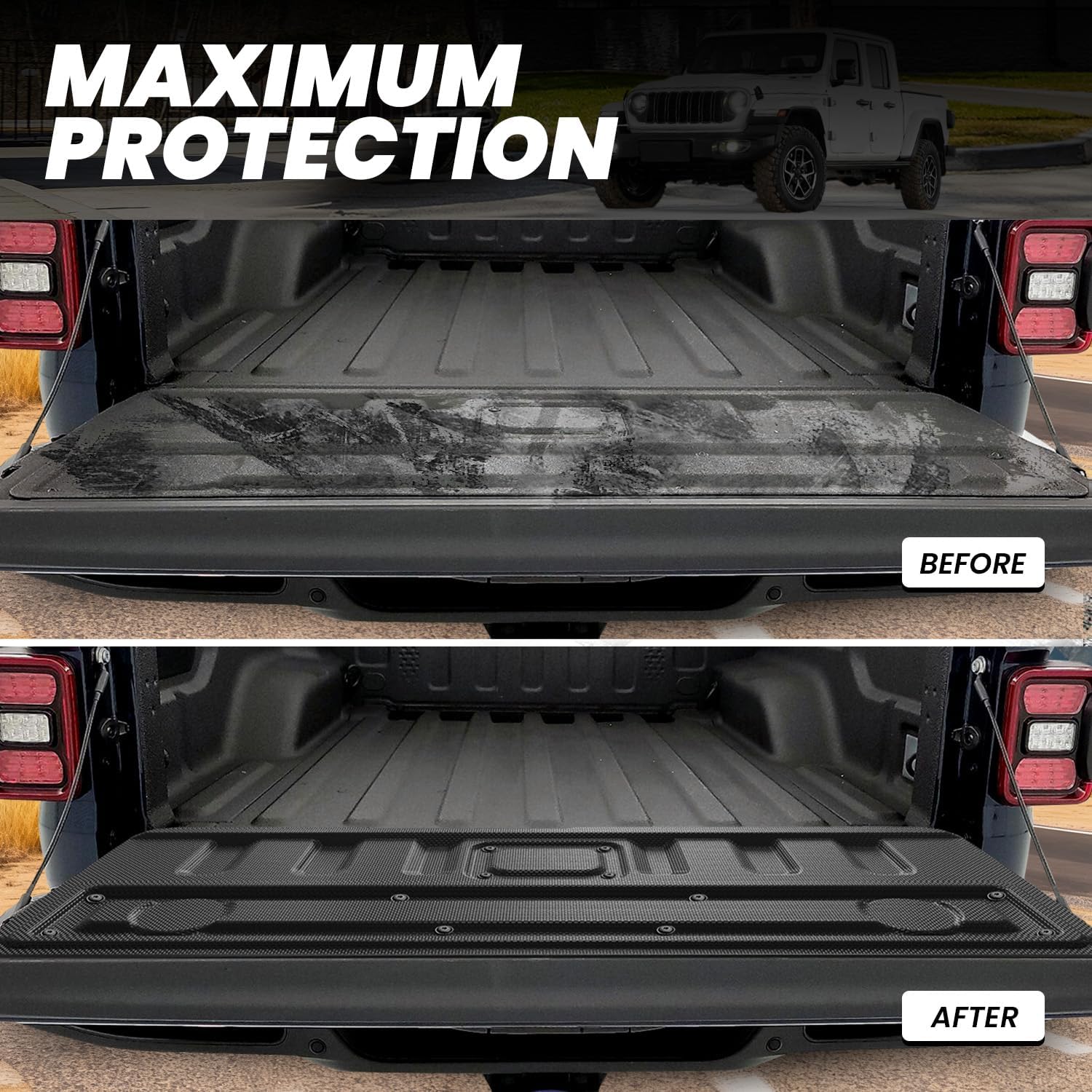 LASFIT Tailgate Mat for Jeep Gladiator 2020-2026, All Weather TPE Tailgate Protector Liner Replacement Accessories Tailgate Cover