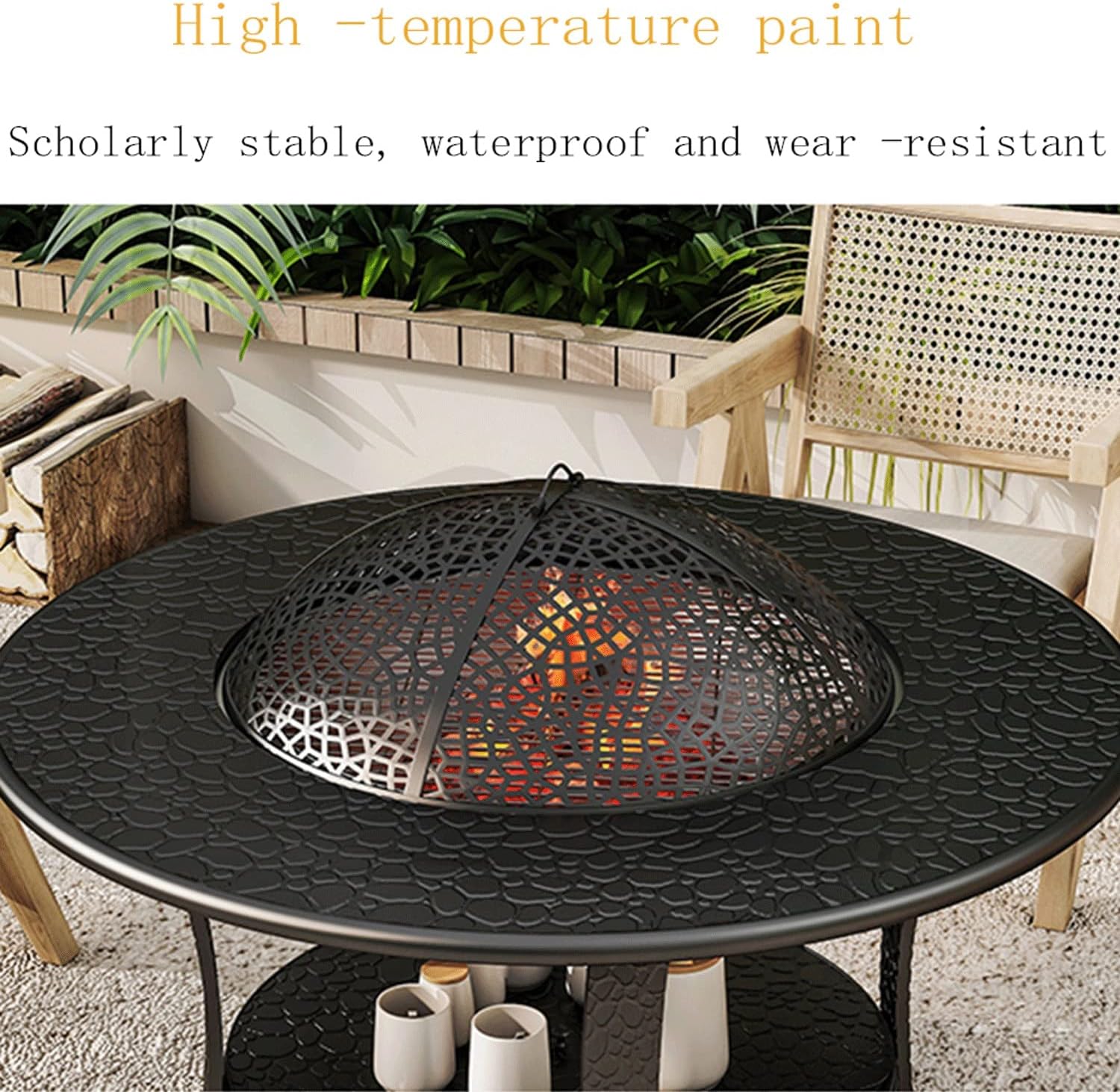Campfire Set, Wood Burning Pit, Patio Fire Pit, Wood Burning with Mesh Spark Screen, Campfire Outdoor Fire Pit, Poker with Fireplace