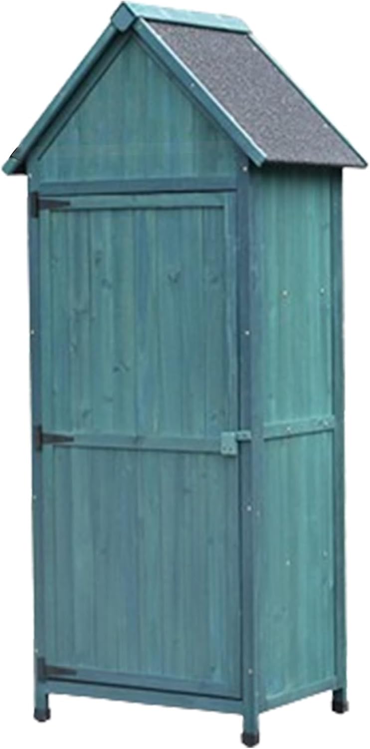 Outdoor Storage Shed with Floor, Wooden Outdoor Storage Cabinet, Fir Wood Garden Storage Cabinet Outside Vertical Unit Tool Lockers with Shelves, Door, Waterproof Roof (One Color Dark Green)