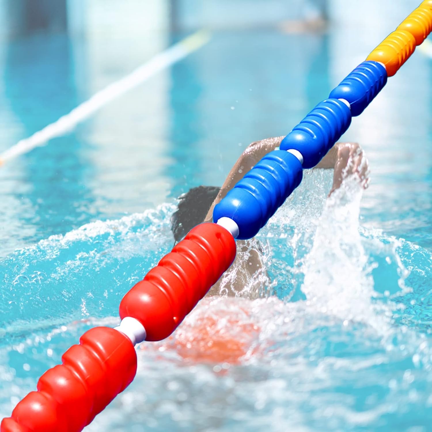 Pool Lane Divider Floats, Safety Rope Line for Home School Swimming Pools Division Shallow Deep Water, with Bright Oval Buoys & Nylon Cord(Width 6cm (2.4inch),10m (33ft))