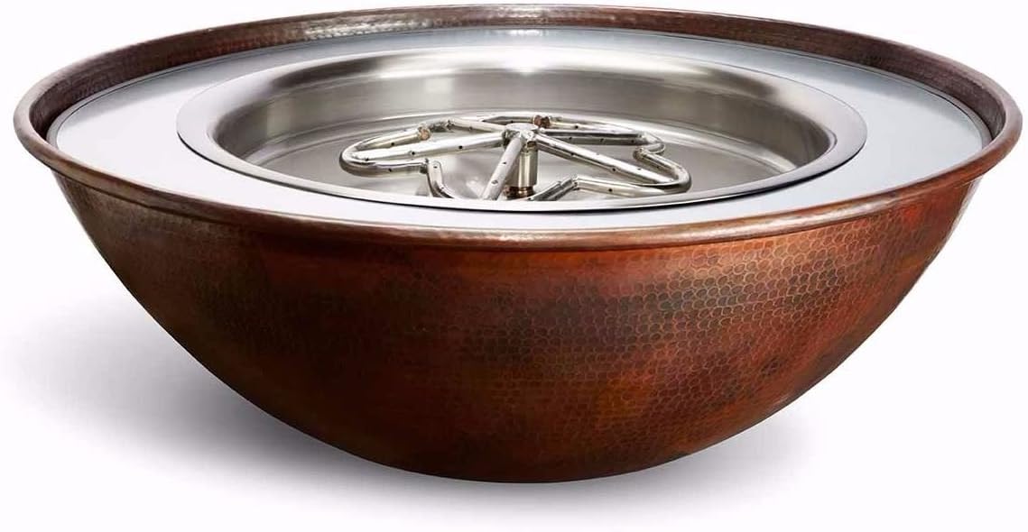 HPC Tempe Hammered Copper Fire Bowl, Match Light, Propane or Natural Gas, Premium Residential Fire Bowl by Hearth Products Controls (Natural Gas)
