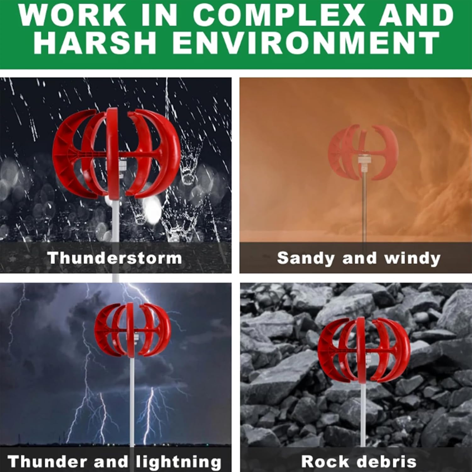 Wind Turbine Generator with Controller,1500W 12V 24V 48V Low Speed Start 5 Blades Vertical Wind Generator for Outdoor Street Lights(Red)