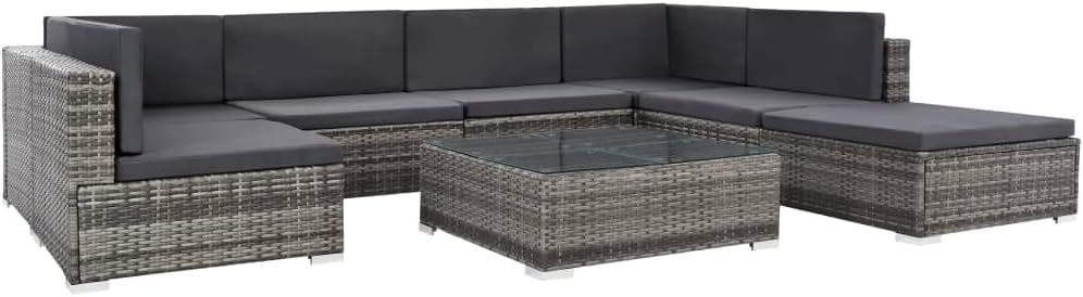 8-Piece Grey PE Rattan Patio Sofa Set, Modular Outdoor Furniture with Weather-Resistant Cushions, Durable Synthetic Poly Rattan for Balcony, Garden, and Terrace