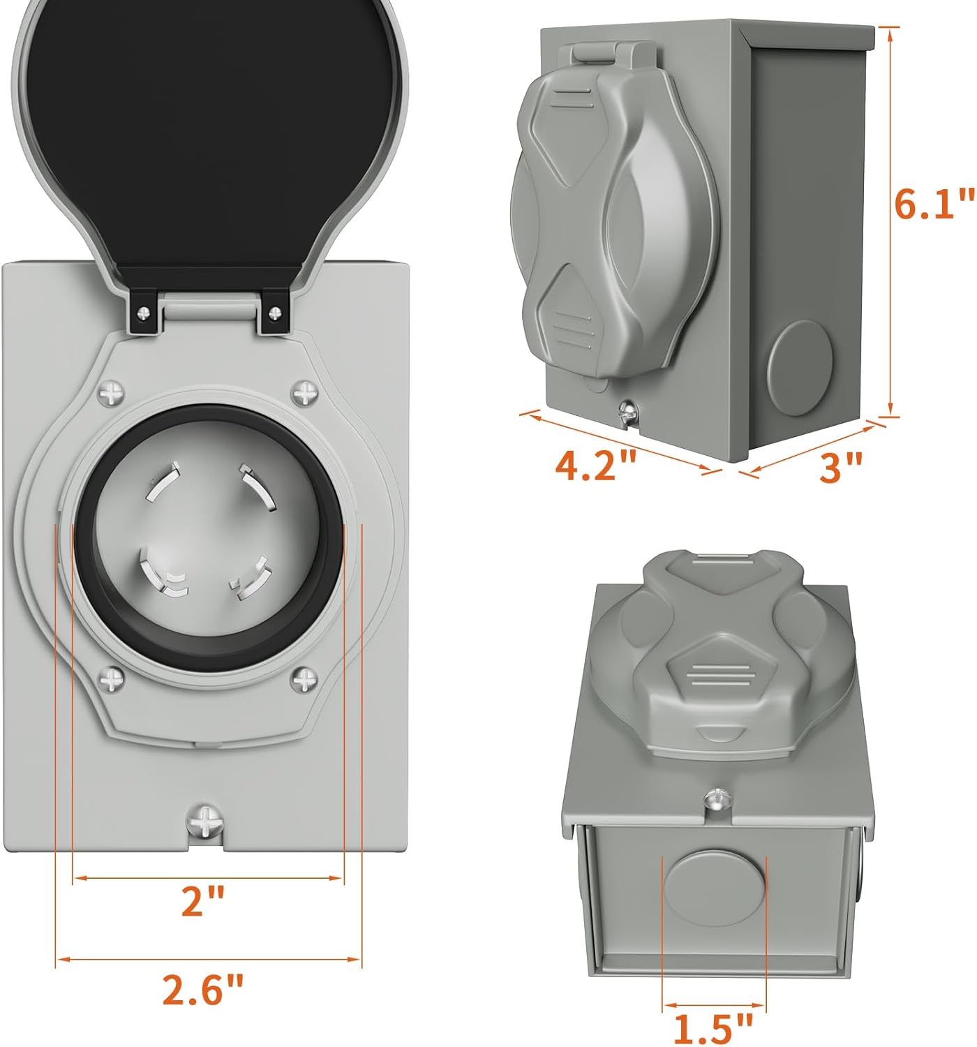 30 Amp Generator Cord and Power Inlet Box, 50FT 125V/250V 4 Prong SJTW Generator Extension Cord, Pre-Drilled 30 Amp Inlet Box Interlock Kit NEMA L14-30P to L14-30R Twist Locking ETL Listed