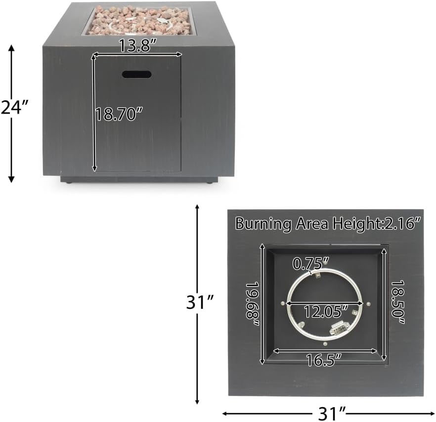 33 Inch Outdoor Square Propane Gas Fire Pit Table with Integrated Tank Enclosure, 50000 BTU, Weather-Resistant Brushed Brown Finish for Patio Backyard Garden