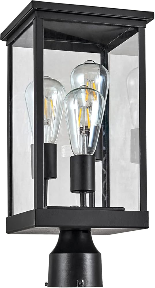 Mayfield Outdoor Lights with Clear Glass, Modern Post Lights – Backyard Lights for Patio, Driveway, Garden, and Porches, Decorative Lamp in Black, Design House 589200-BLK