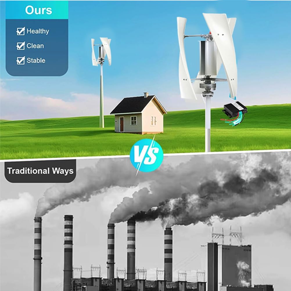 Low Noisevertical Wind Turbine Household 3000W 24V 48V, for Boats, Gazebos 50HZ Windmill with Inverter and Controller(75CM)