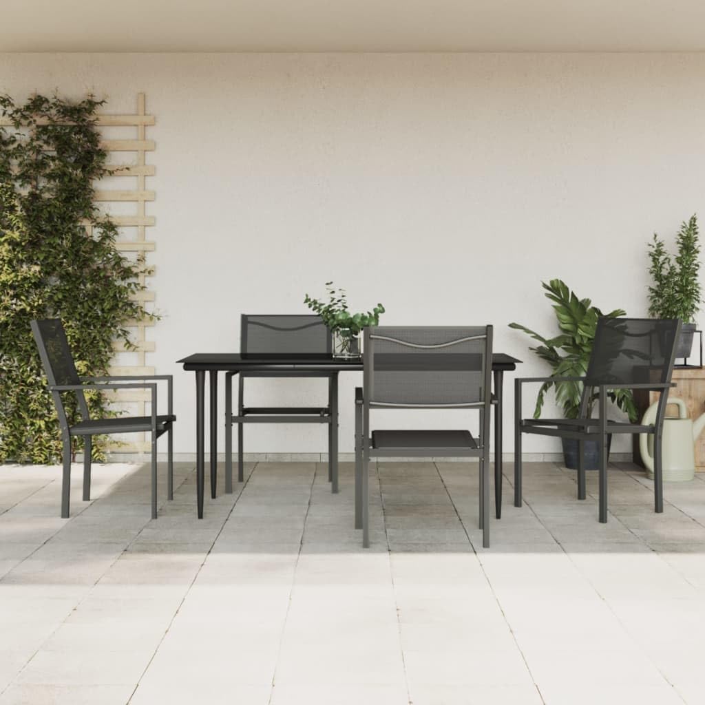 5 Piece Patio Dining Set Black Steel and Textilene Garden Furniture