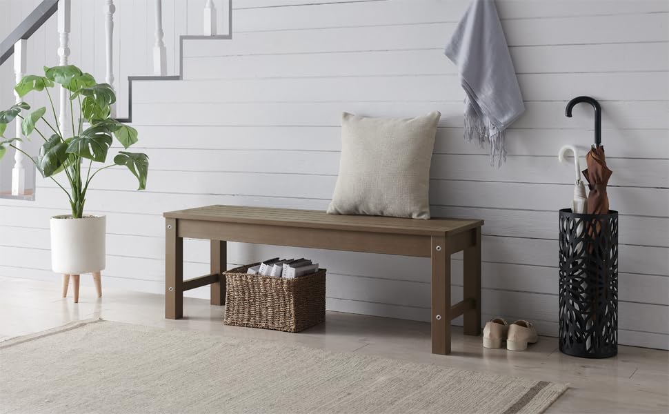 Psilvam Knight Bench Set of 2, Two Person Outdoor Poly Lumber Patio Backless Bench, Weatherproof Garden Bench That Never Rot and Fade, Suit for Church, School, Garden, Porch and Park (Brown)