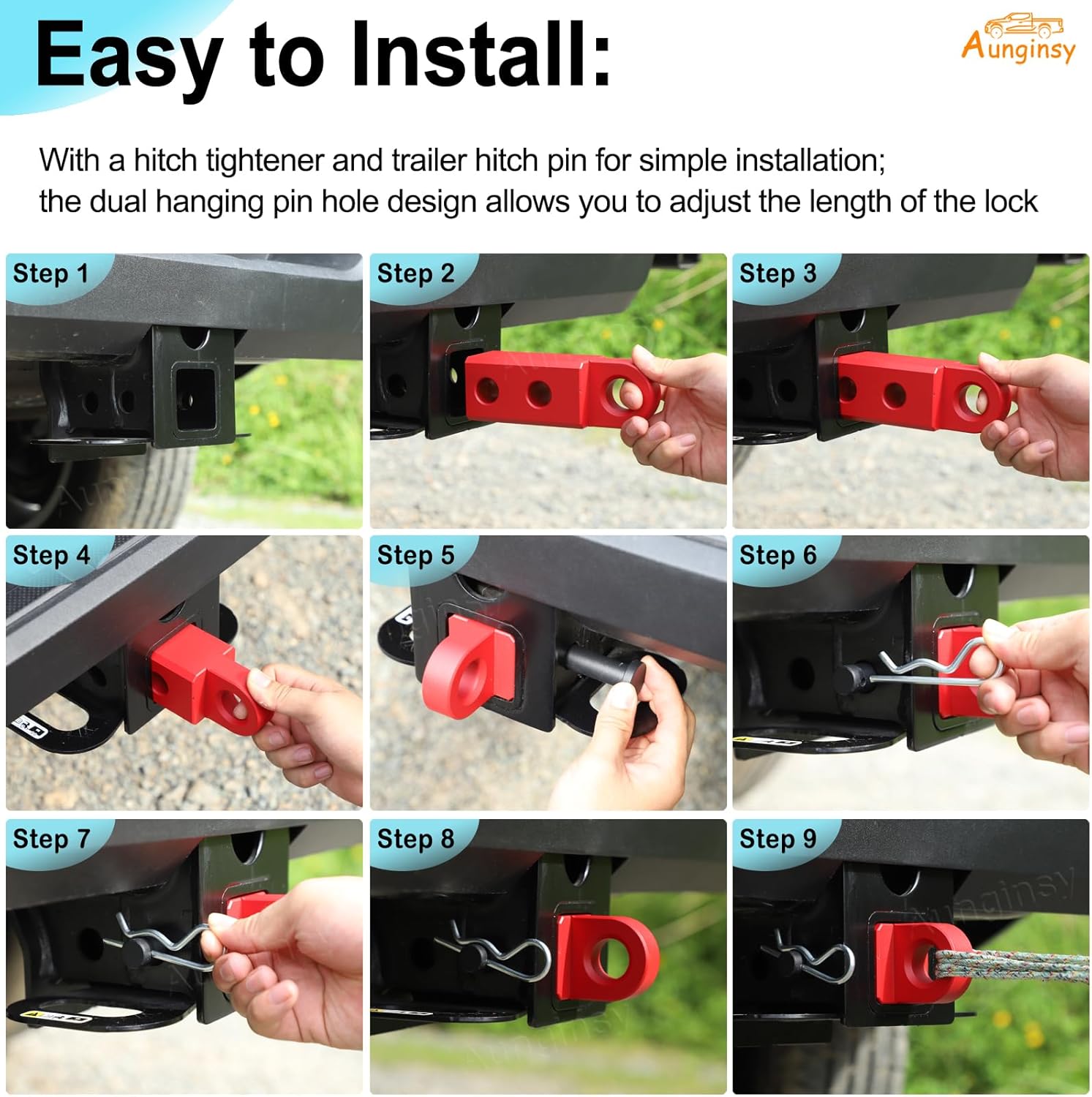 Aunginsy Tow Hitch Receiver Hook with Tightener Compatible with Toyota Tacoma 2024 2025 2026 Accessories, Car Shackle Mount Trailer Hitch Lock Pin Heavy Duty Solid Recovery Towing Kit for Trucks