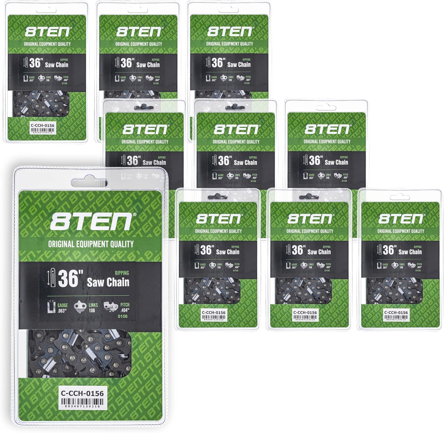 8TEN Ripping Chainsaw Chain 36 Inch .063 .404 108DL for Stihl 084 088 MS 880 46RS108 (10 Pack)