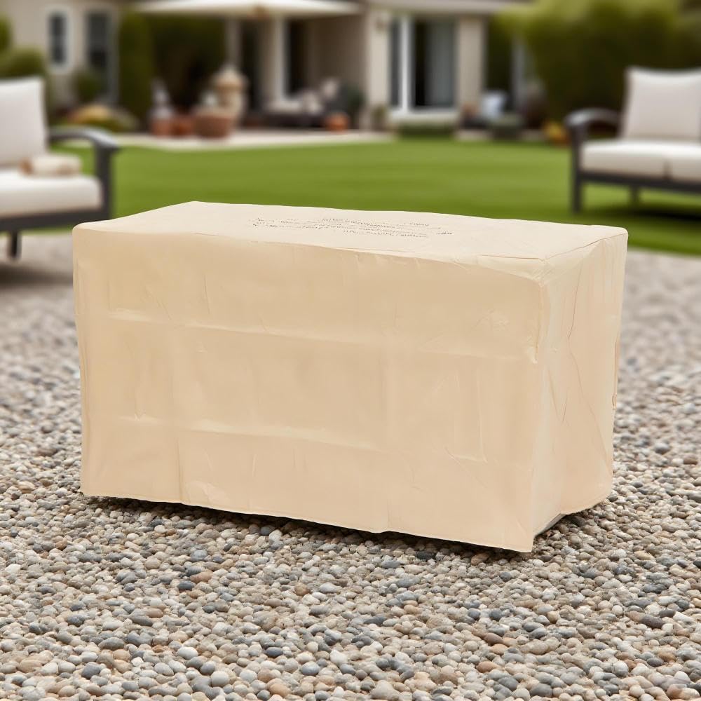 42 Inch Rectangular Propane Fire Pit Table with 50,000 BTU Output, Concrete Outdoor Firepit for Patio, Deck, Garden, Backyard - Beige Multi