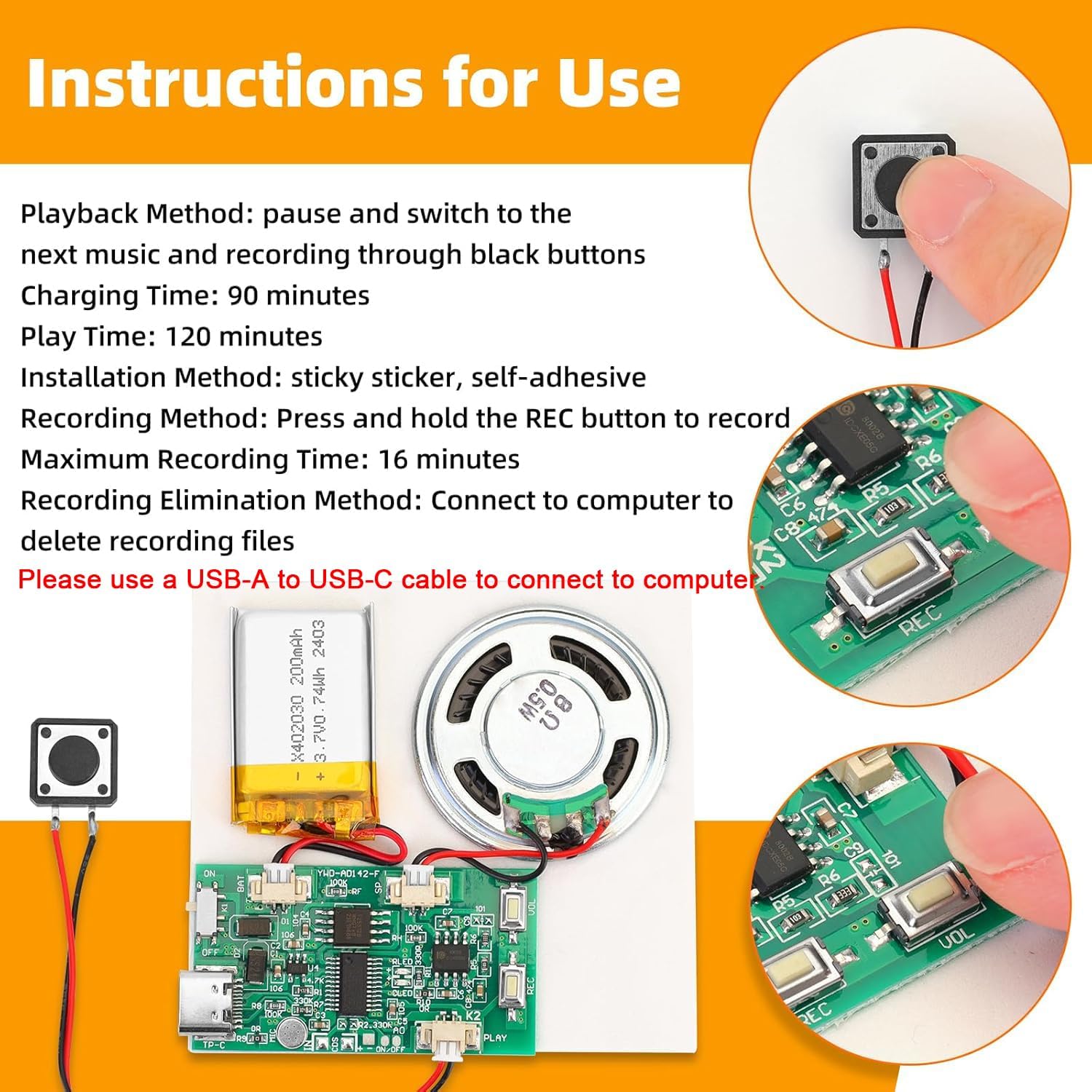 10PCS Programmable Sound Recorder Module - DIY Music Voice Recording Module Chip with Speaker, Can Recording 16 Minutes Sound Music for Personalized Greetings, Holiday Crafts Cards