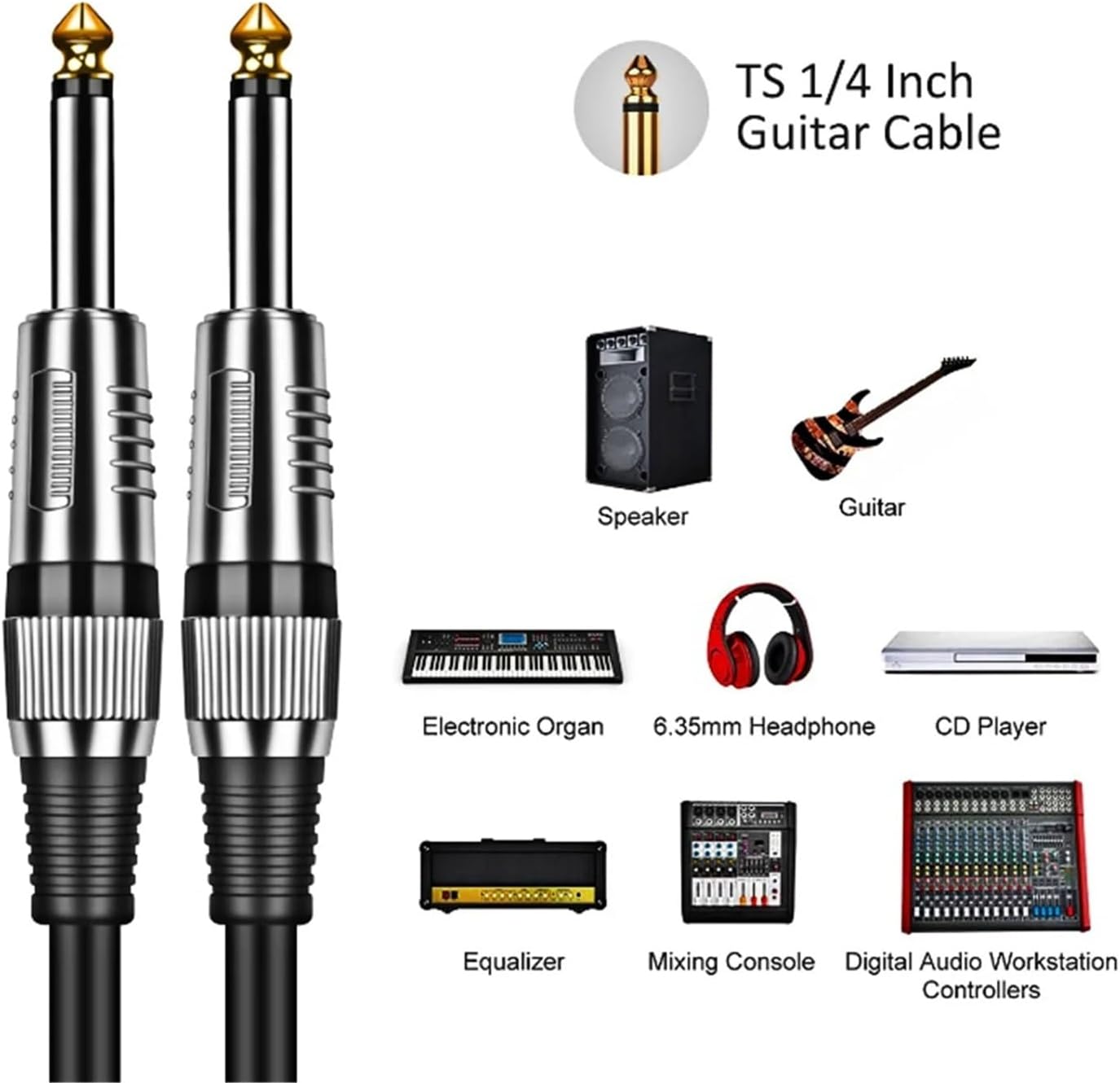 6.5mm TS Guitar Cable Male To 1/4 Inch Instrument Audio Aux Cables for Electric Mixer AMP(Black M-M)