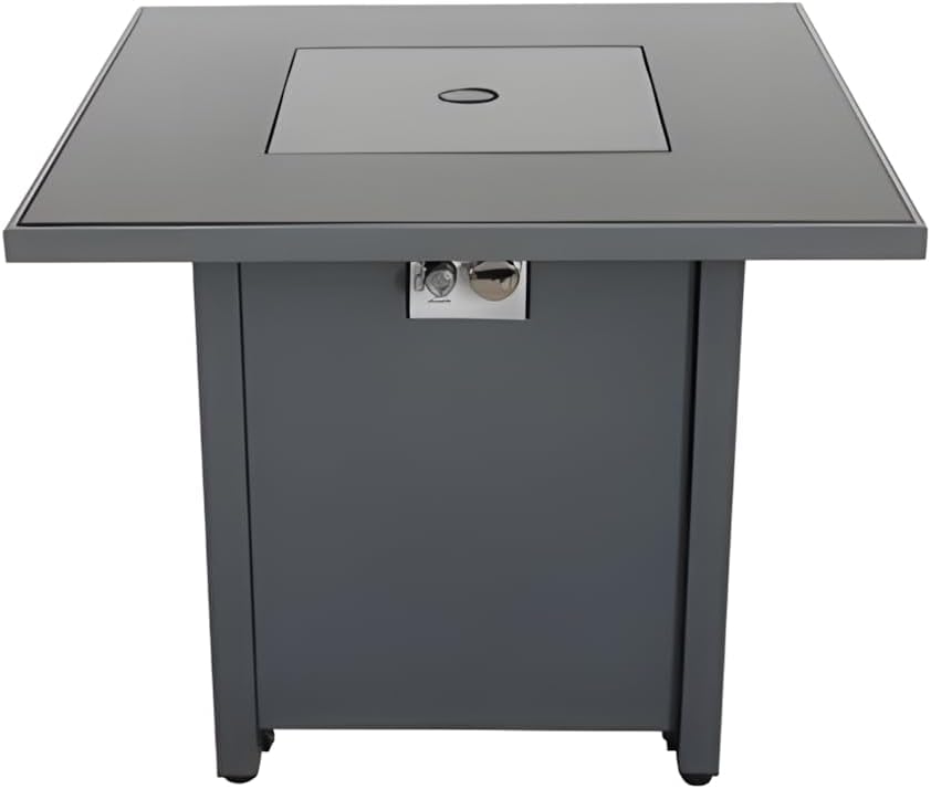 Penau 25 Inchs H x 30 Inchs W Steel Outdoor Fire Pit Table with Lid - Self-Contained, All-Year Use, Push Button Ignition, Gray