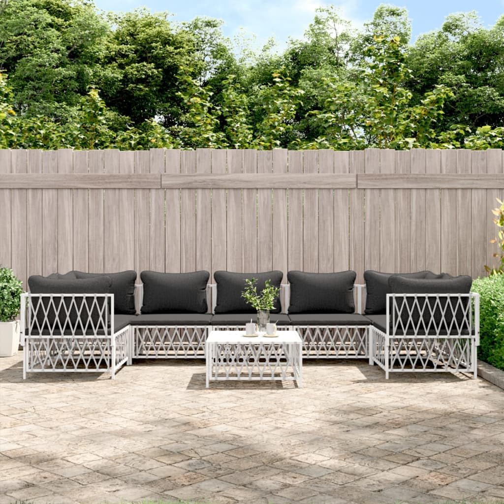 8 Piece Patio Lounge Set with Cushions White Steel,Relaxing Patio Lounge Set with Woven Fabric and PowderCoated Steel Frame for Outdoor Spaces Outdoor Furniture Sets, Patio Furniture