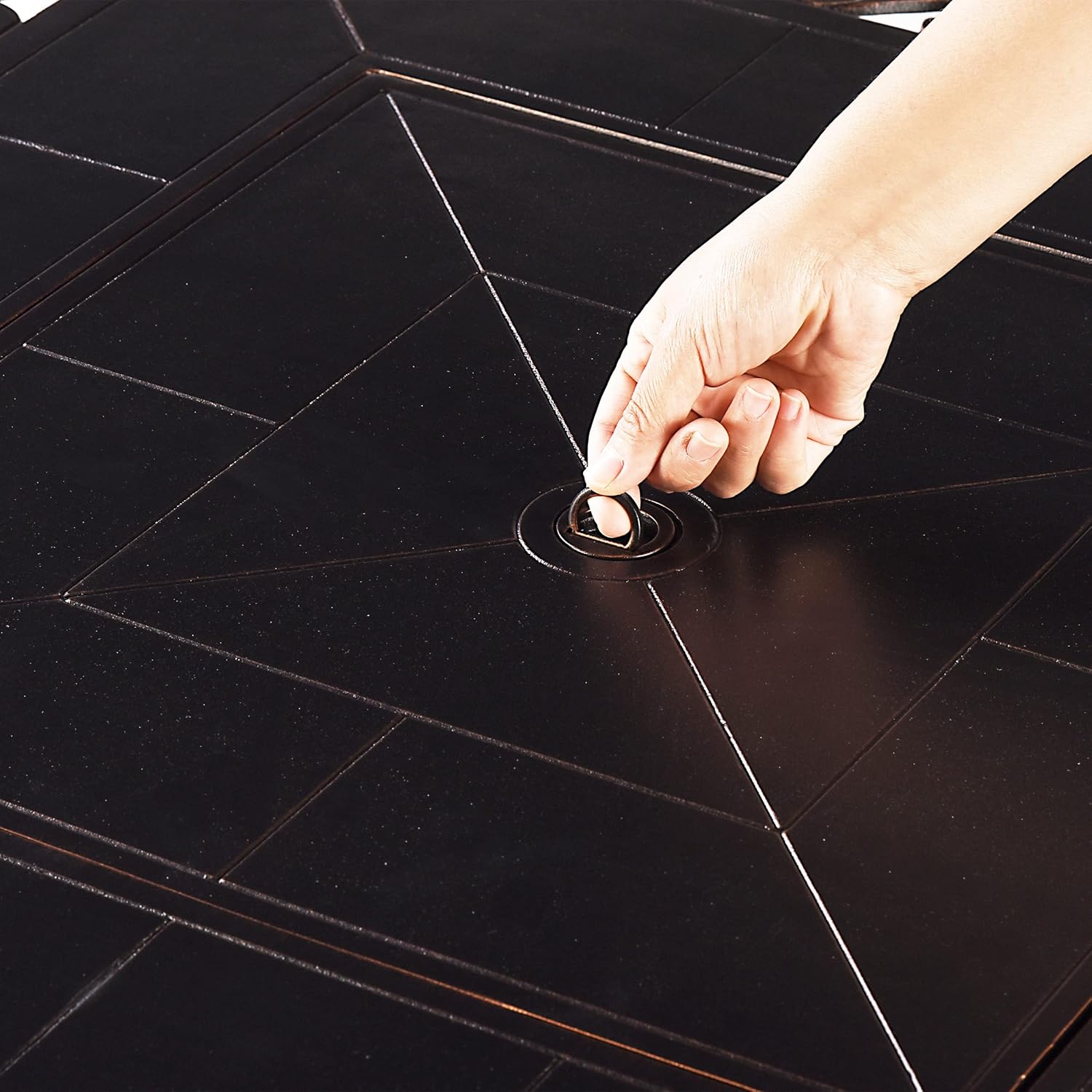 Aluminum 57,0000 BTU 42 in. Square Propane Black Fire Pit Table with Fire Beads, Lid, Propane Tank Cover and Table Fabric Covers in Copper Finish