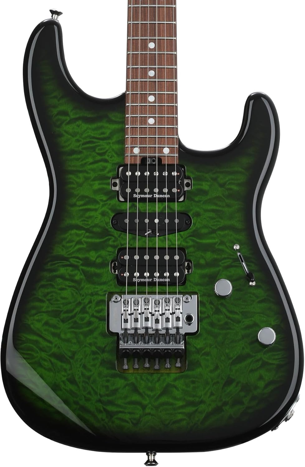 Charvel MJ San Dimas Style 1 HSH FR PF QM Electric Guitar - Transparent Green Burst