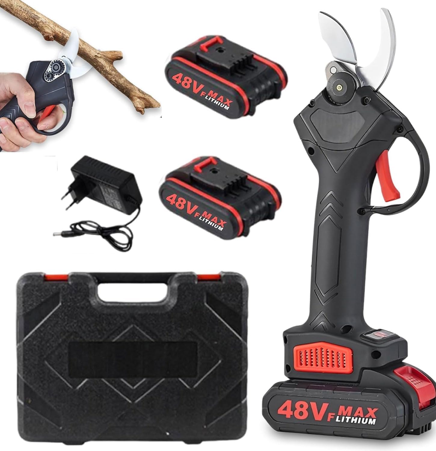 Portable Power Shears, Electric Pruning Shears, 1.2 in Cutting Diameter Cordless Power Pruner, Electric Pruning Shears Branch Cutter for Gardening, Fruit Trees, Yard, Lawn (2 Battery)