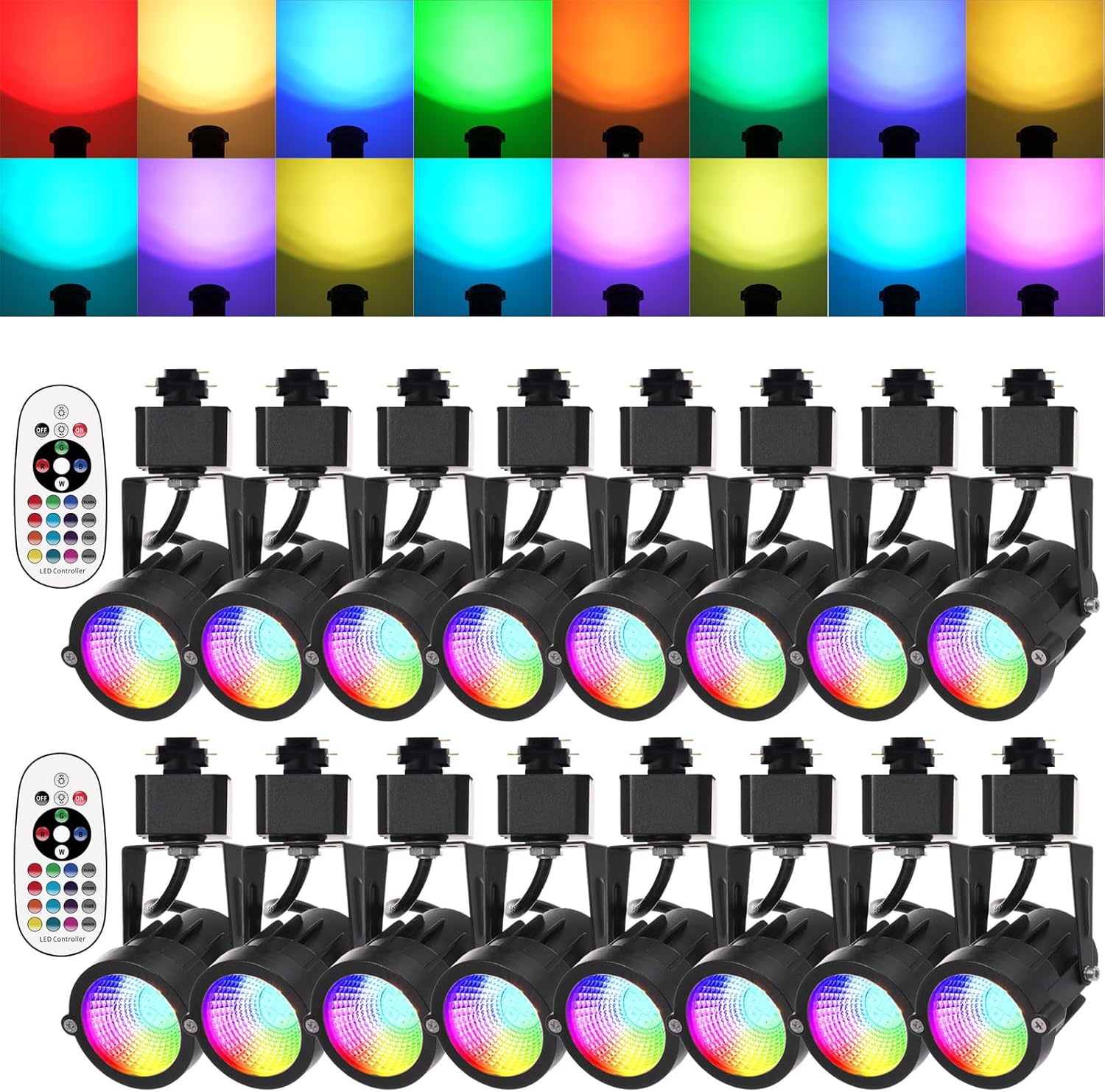 RGBW Track Lighting Heads 12W Multicolor Remote LED Track Lights Fixtures for Accent Retail Kitchen Artwork,120V Linear Track Light H Type-CRI90+ 24° 1200lm - 16 Pack (Black)