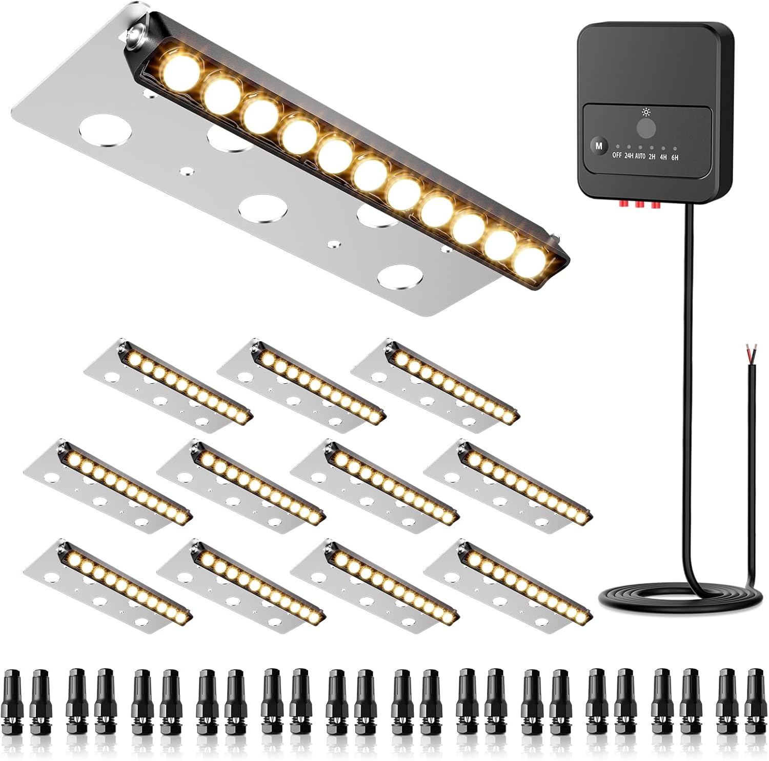 ZZXX 8 Inch Retaining Wall Lights 5W LED Hardscape Lighting 2700K 12-24V Low Voltage Step Light with Photocell Sensor IP68 Waterproof Paver Lights Outdoor for Deck Fence Patio Walls Stairs,12 Pack