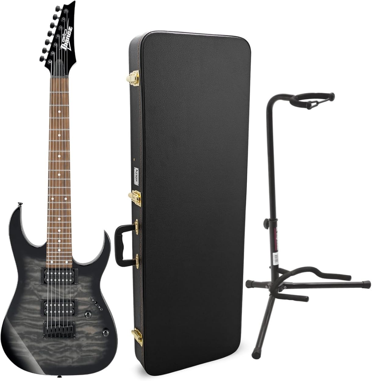 Ibanez GRG 7 String Solid-Body Electric Guitar with Knox Guitar Cable and Guitar Stand (3 Items)