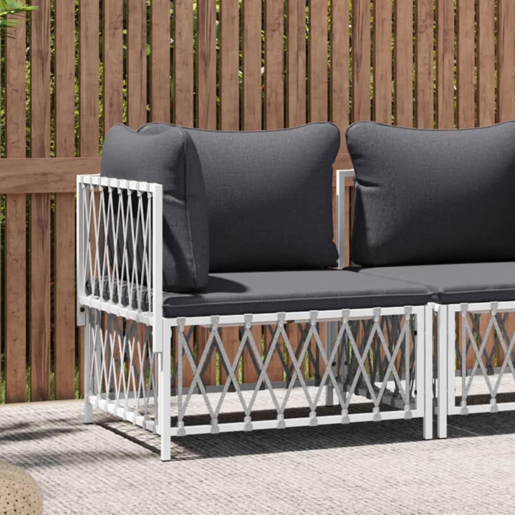 Patio Corner Sofa with Cushions White Woven Fabric,Premium Patio Corner Sofa for Stylish Outdoor Relaxation and Dining Patio Furniture Sets, Conversation Sets