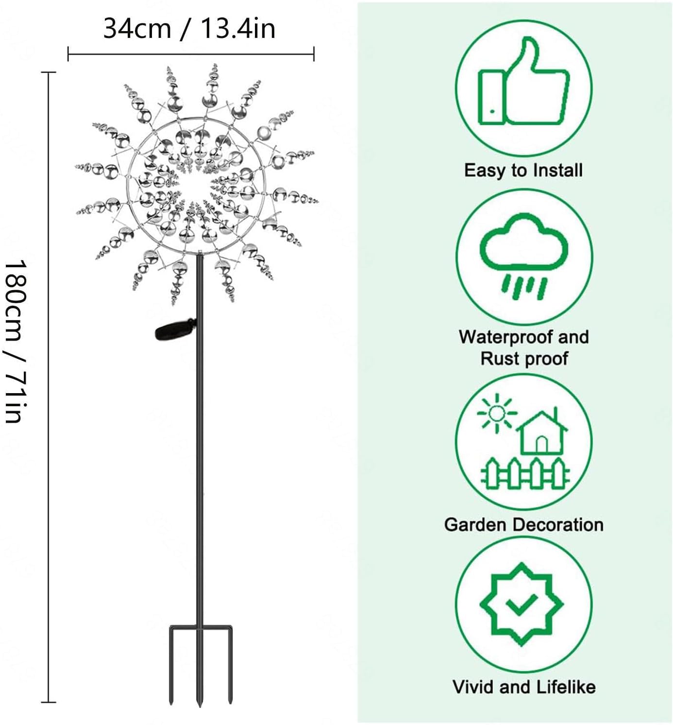 Solar Magical Metal Windmill, Wind Mills 3D Wind Powered, 13.4 x 71in Wind Spinner Yard,Gold