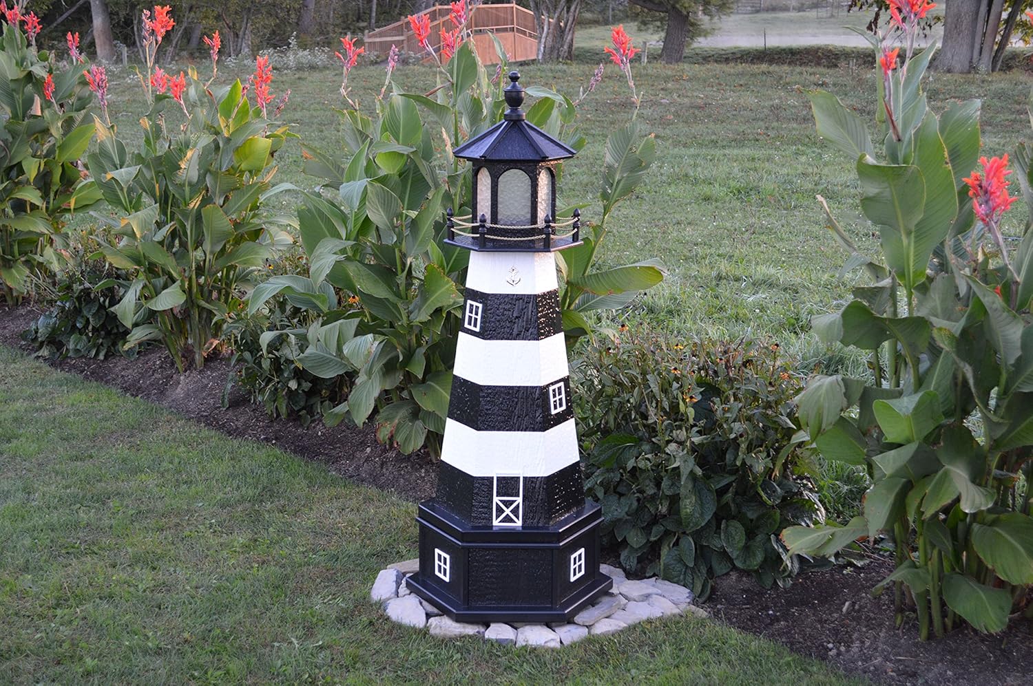Amish-Made Cape Canaveral, FL Replica Lighthouse with Base and Solar-Powered LED Lighting, 113
