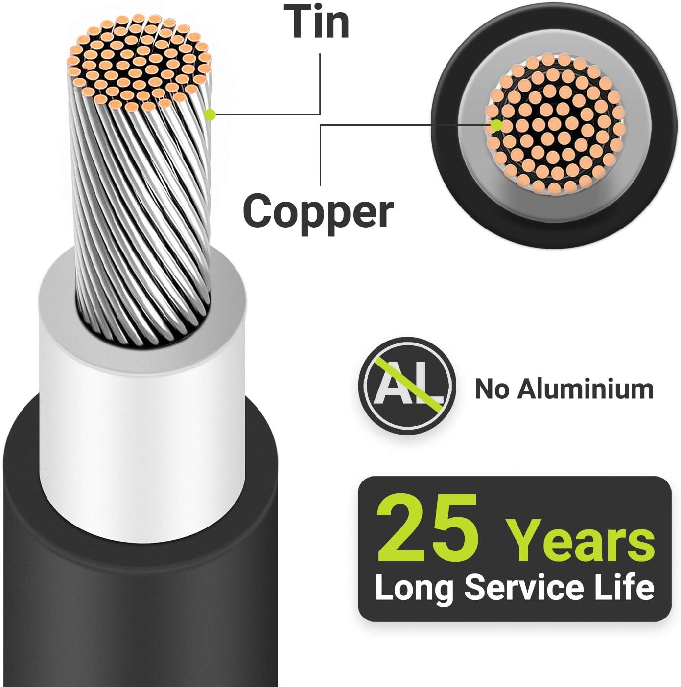 Newpowa 6FT 15FT 30FT 50FT 100FT(Feet) 10AWG(6mm²) Solar Extension Cable with Male/Female Solar Panel Connectors Weatherproof for PV Outdoor Use,One Tinned Copper Black