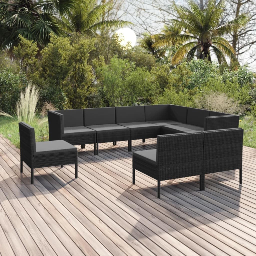 9 Piece Patio Lounge Set with Cushions Poly Rattan Black,Premium Outdoor Lounge Set: Comfort and Style for Your Patio or Garden Patio Furniture Sets, Outdoor Furniture Sets