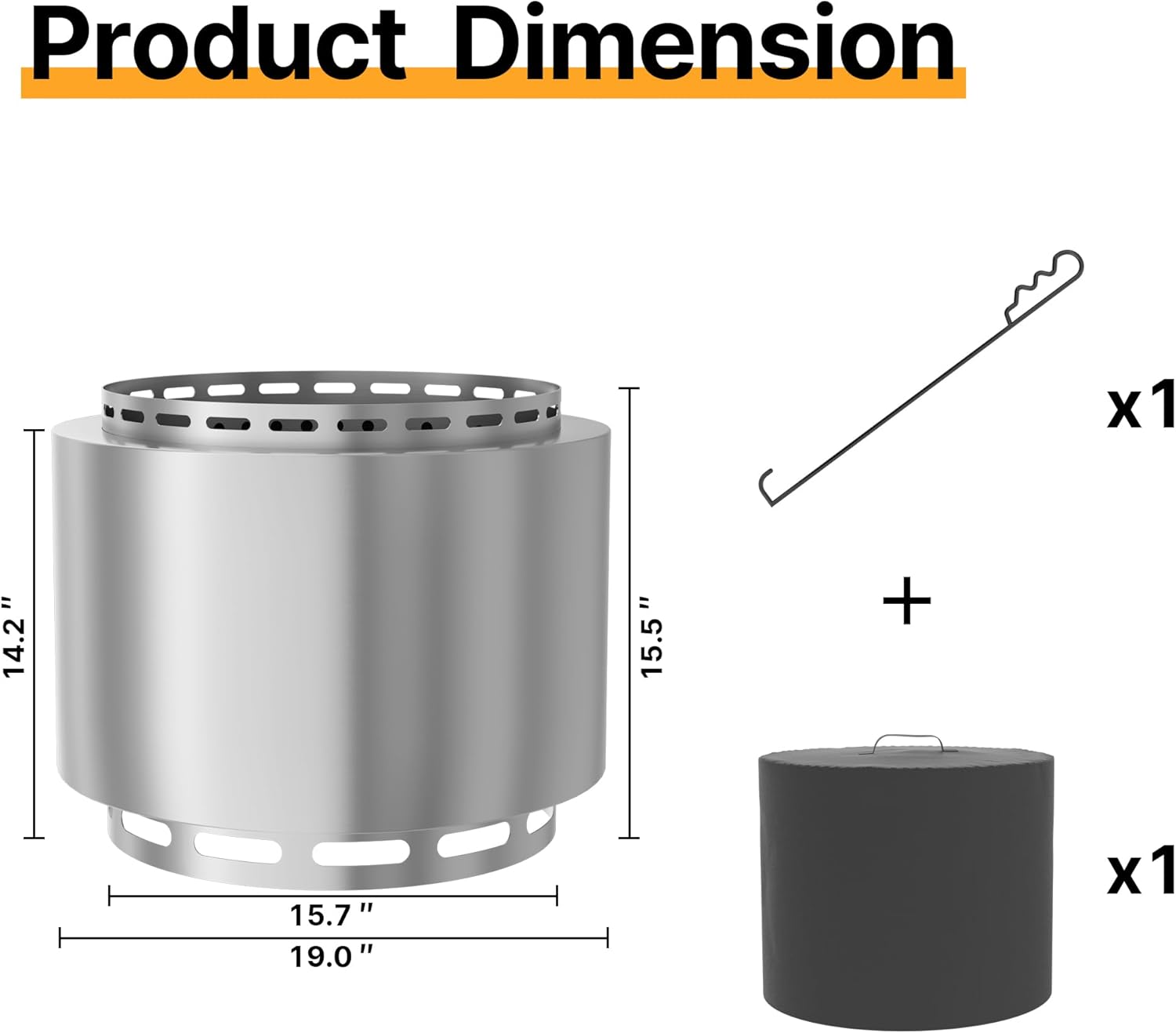 Gotland 19 inch Smokeless Fire Pit Stove with Ash Poker & Carry Bag, Outdoor Stainless Steel Portable Wood Burning Fireplace for Camping and Picnic - Silver
