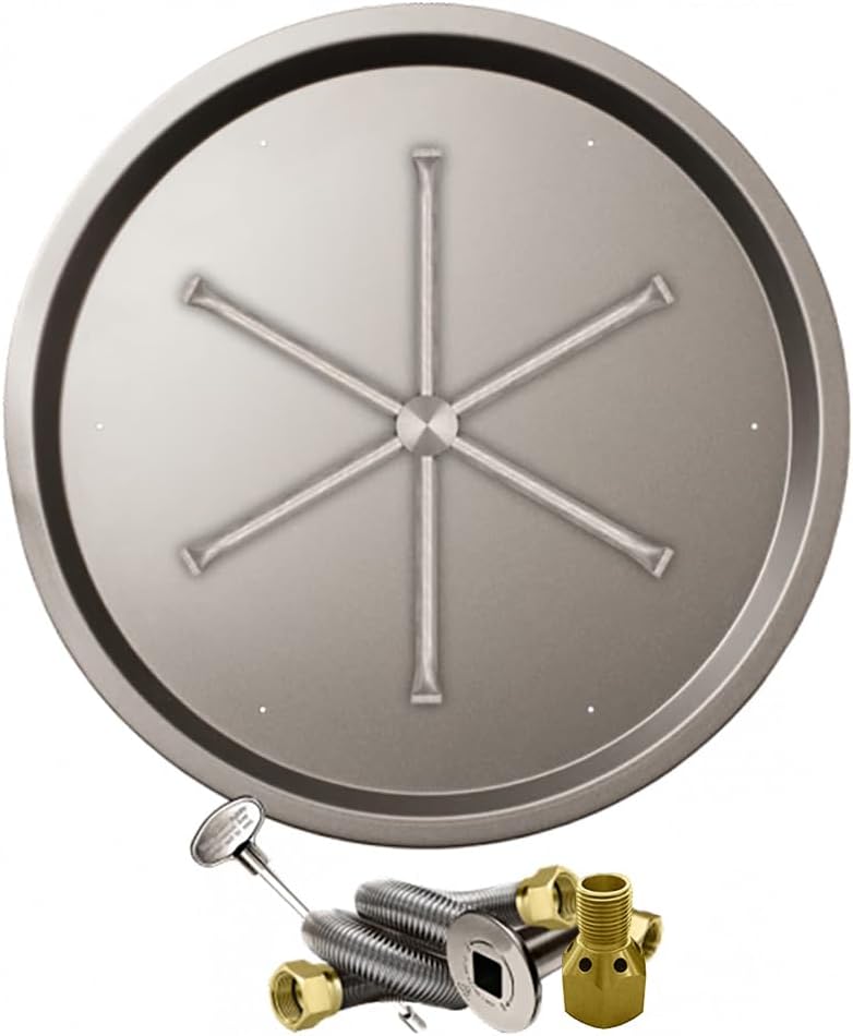 Firegear Match Light Gas Fire Pit Burner Kit (FPB-29RBS22MT-N), Round Bowl Pan, Natural Gas, 29-inch