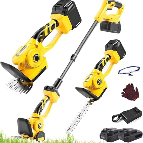 3-in-1 Cordless Electric Hedge Trimmer, Lightweight Telescopic Grass Cutter & Shrub Shear, Handheld Lawn Pruner for Easy Gardening & Landscape Maintenance (Includes 2 Batteries)