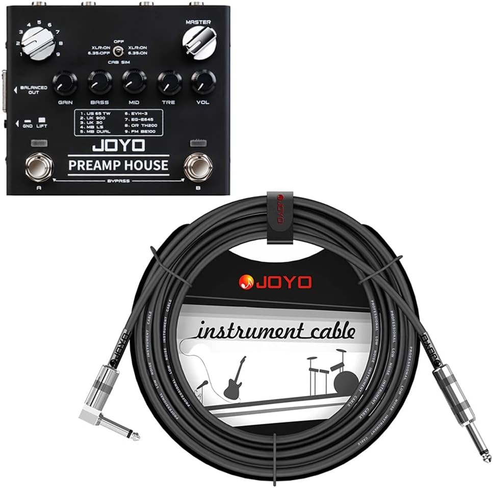 JOYO Cabinet Simulator Pedal R-15 Bundle with Mono 6.35mm Guitar Pedal Amplifier Instrument Cable 15 Feet CM-12