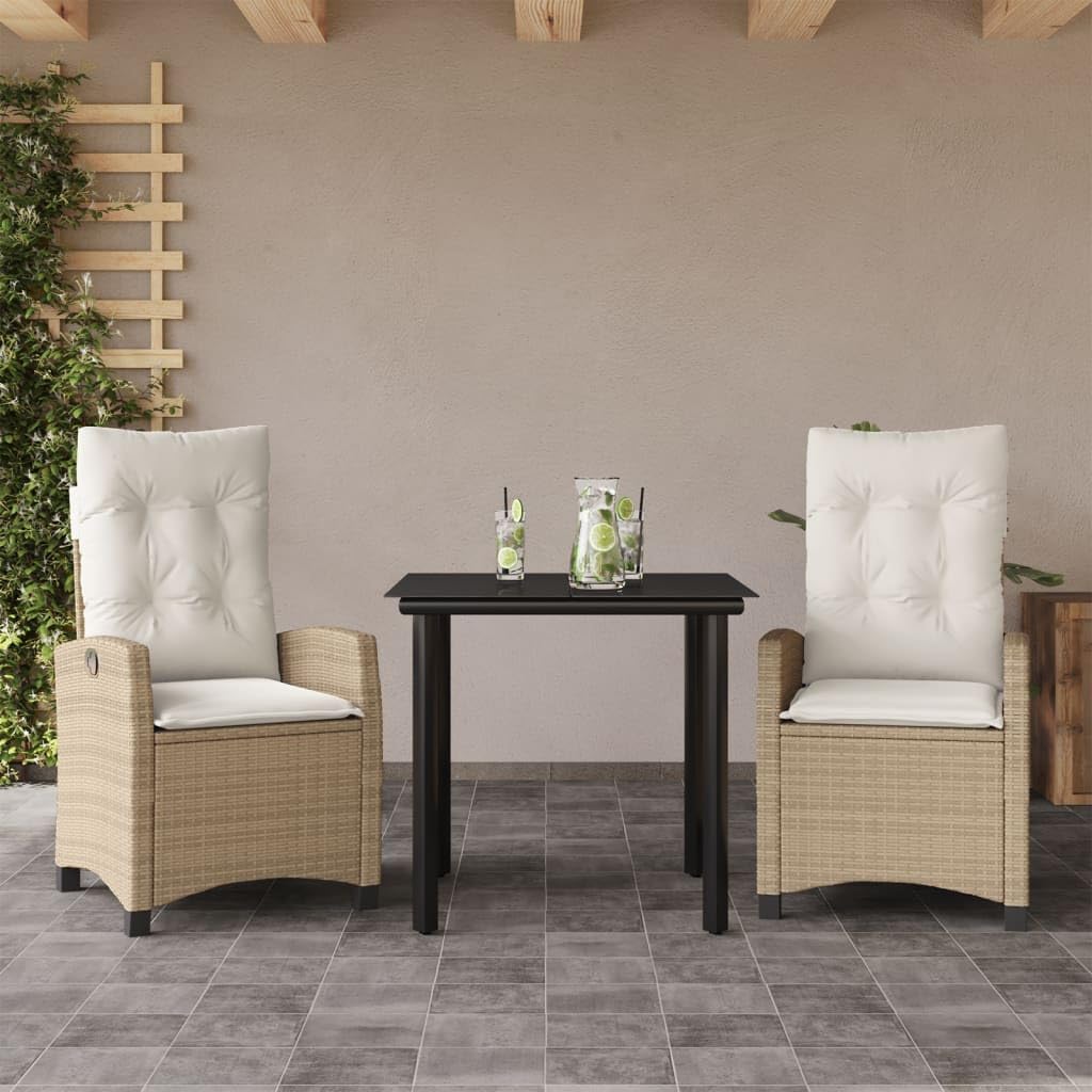3 Piece Patio Dining Set with Cushions Beige Poly Rattan,Outdoor Garden Dining Set 5Piece Patio Furniture Set with Reclining Chairs and Cushions Furniture Sets for Patio, Lawn & Garden