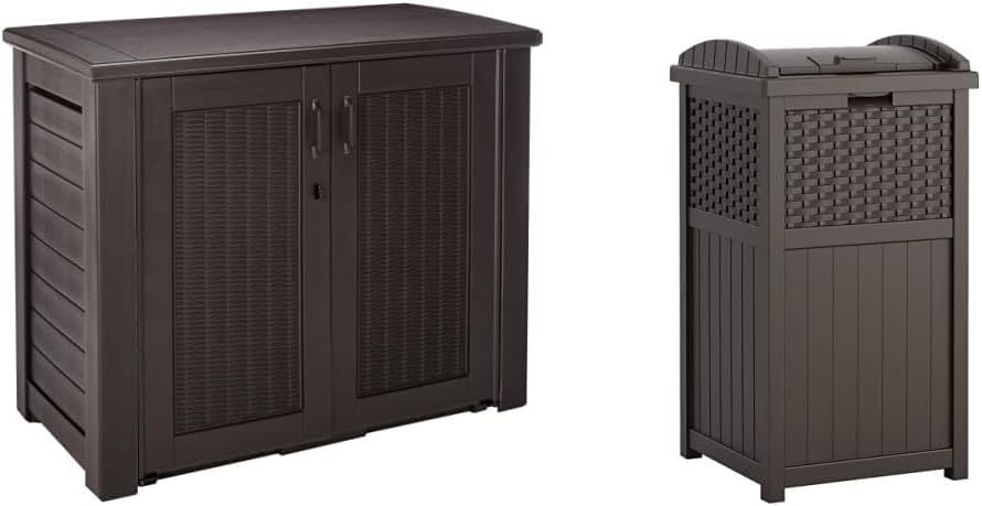 Rubbermaid 123-Gallon Storage Deck Box and Suncast 33-Gallon Trash Can Outdoor Storage Bundle