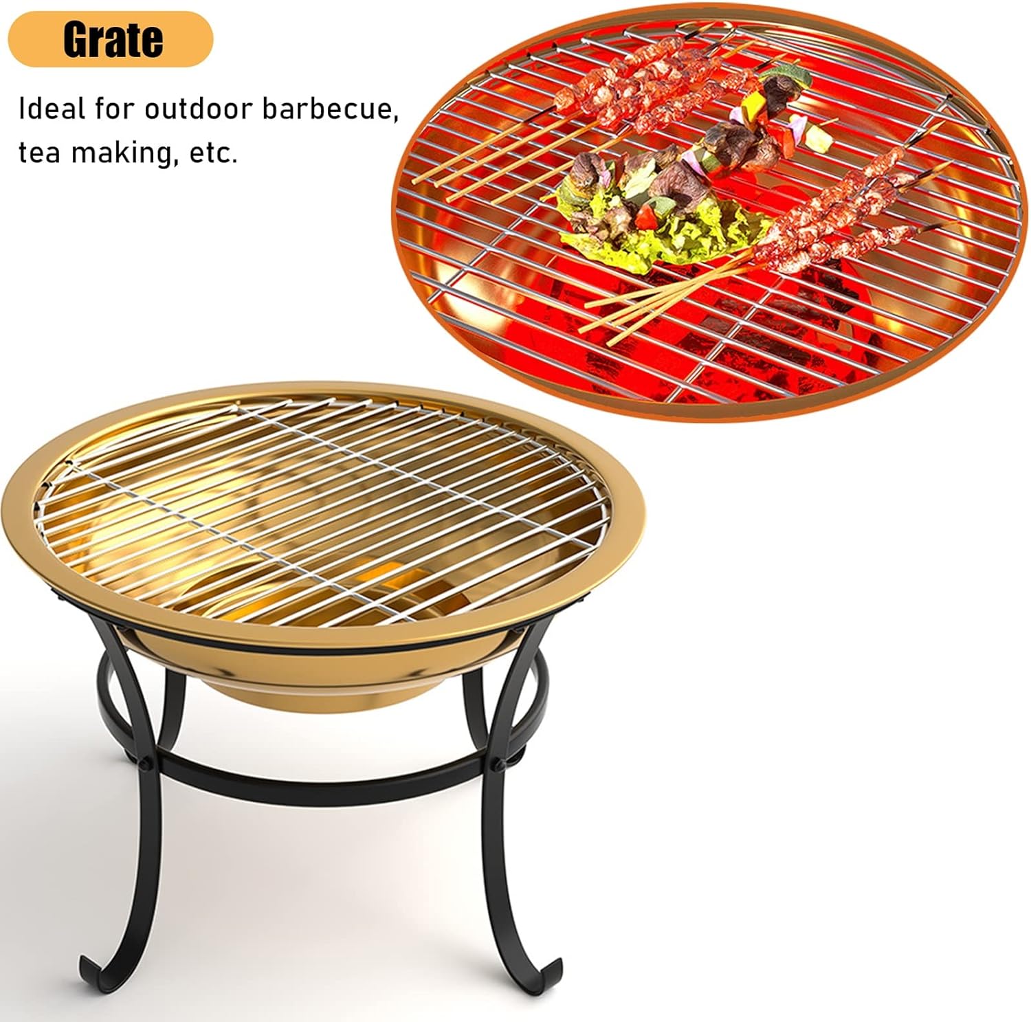 LXLZYXSF Outside Inside Round Fire Pit, Wood Burning Fire Basin Bowl for Patio Backyard Garden Deck Porch Camping Living Room, Metal (Color : Light Coffee, Size : 50cm/19.6inch Wide)