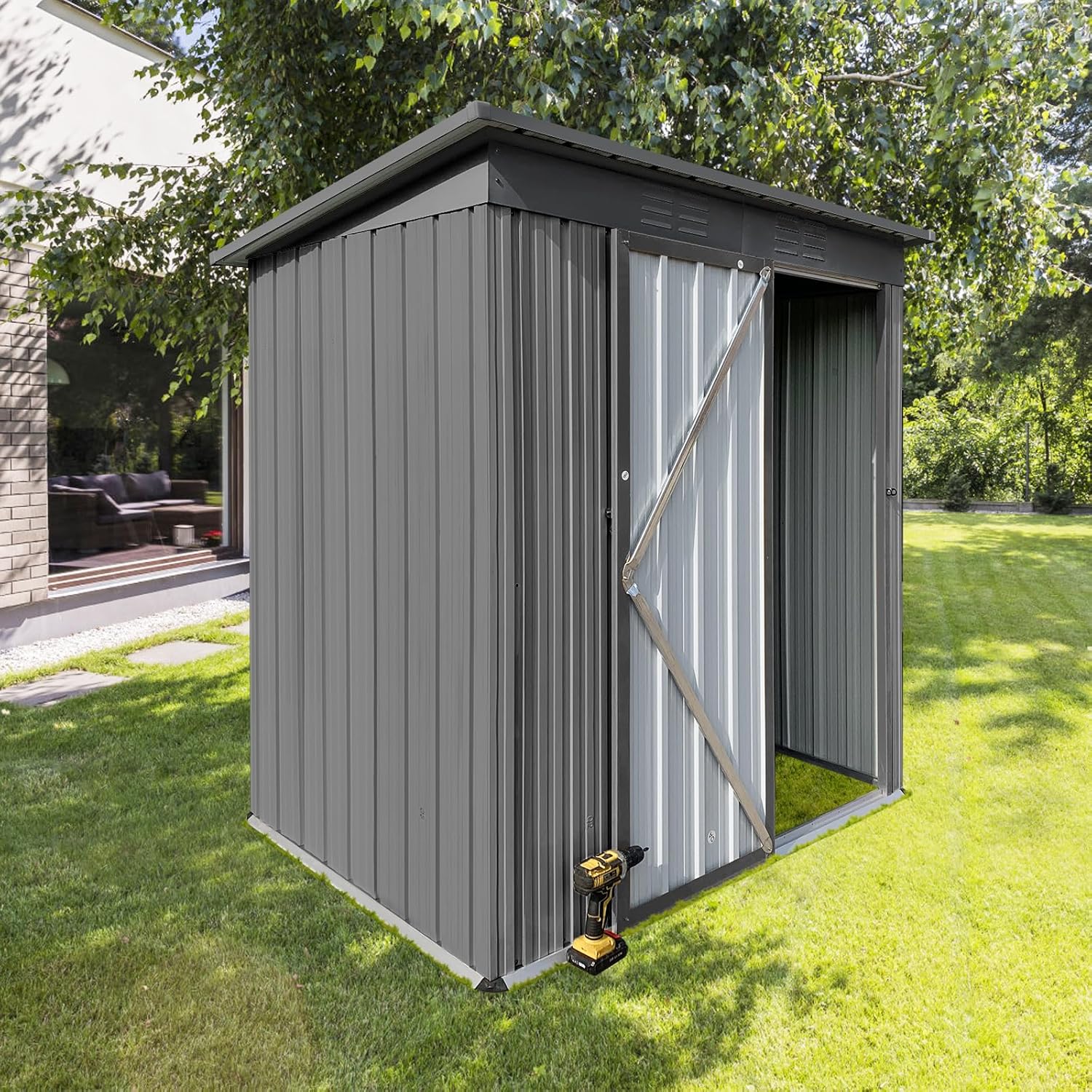 Metal Outdoor Storage Shed 5 Ft X 4 Ft Garden Shed, Rain and Sun Protection, Outdoor Tool Storage House with Door Lock and Door Handle