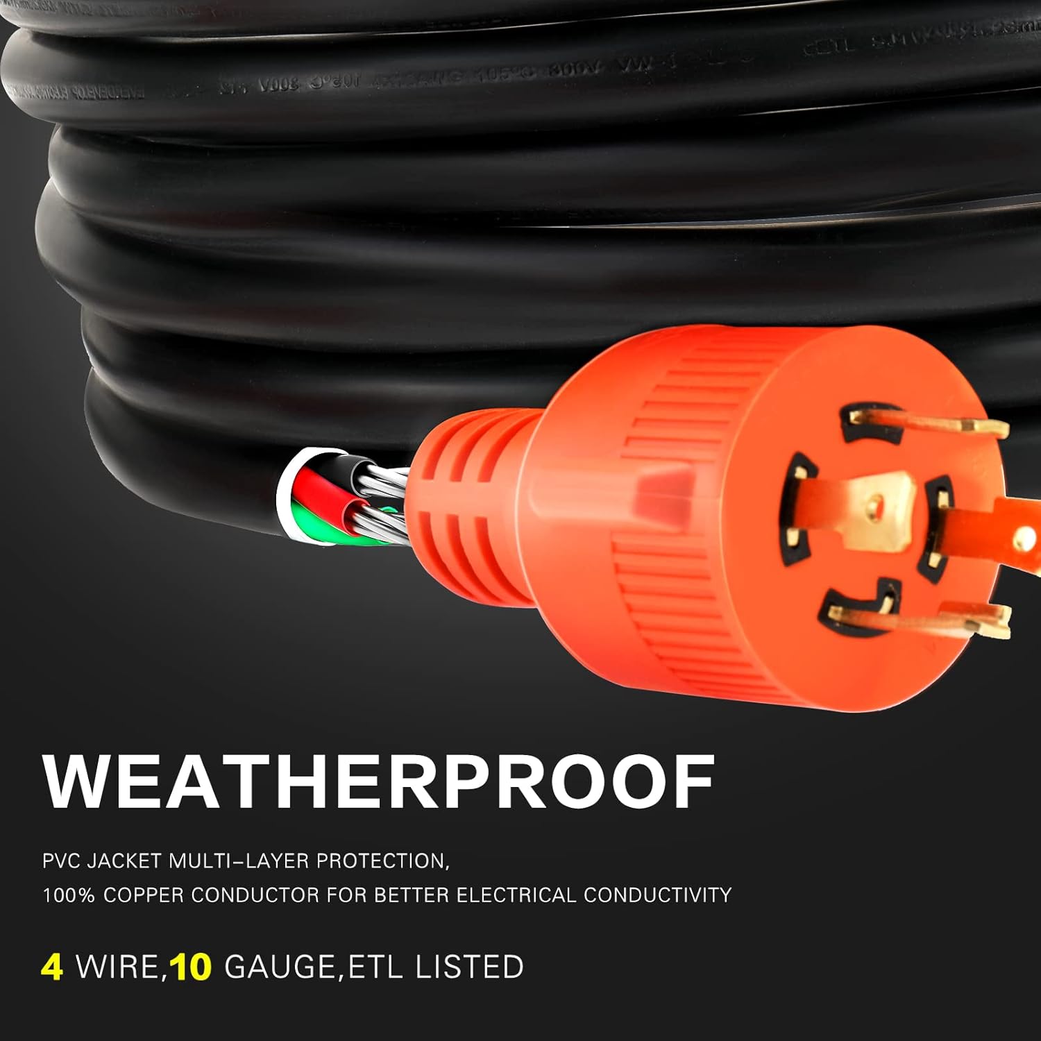 Finderomend 50ft 30 Amp Generator Cord and 30 Amp Generator Inlet Box, NEMA L14-30P to L14-30R Power Extension Cord 125V/250V 7500W Twist Lock Cord Plug for RV Emergency Backup,ETL Listed