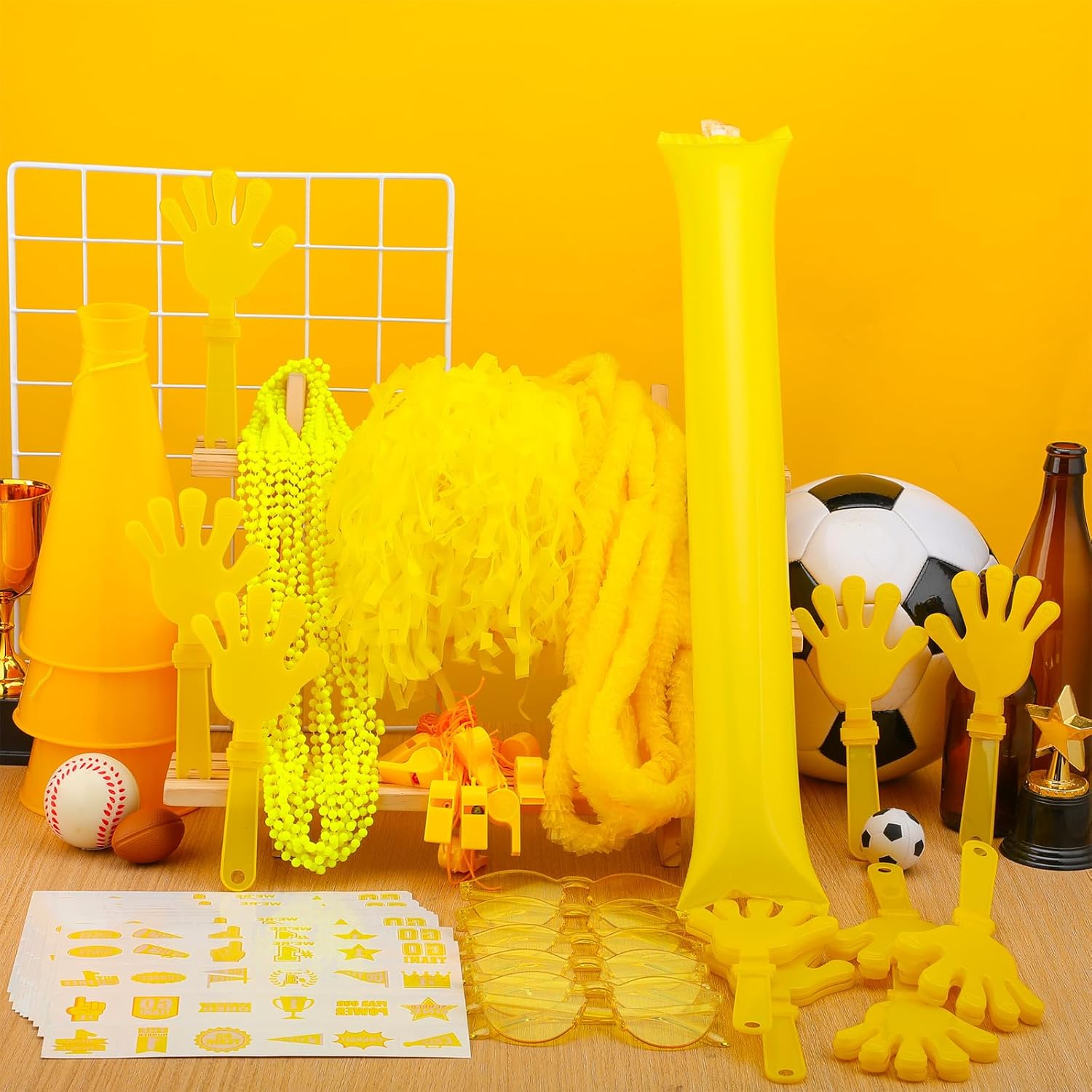 Soulchen Team Spirit Accessories Bulk Team Spirit Day Assortment Thunder Stick Hand Clapper Whistle Megaphone Cheerleading Pom Poms Glasses Necklace Sticker for Sport