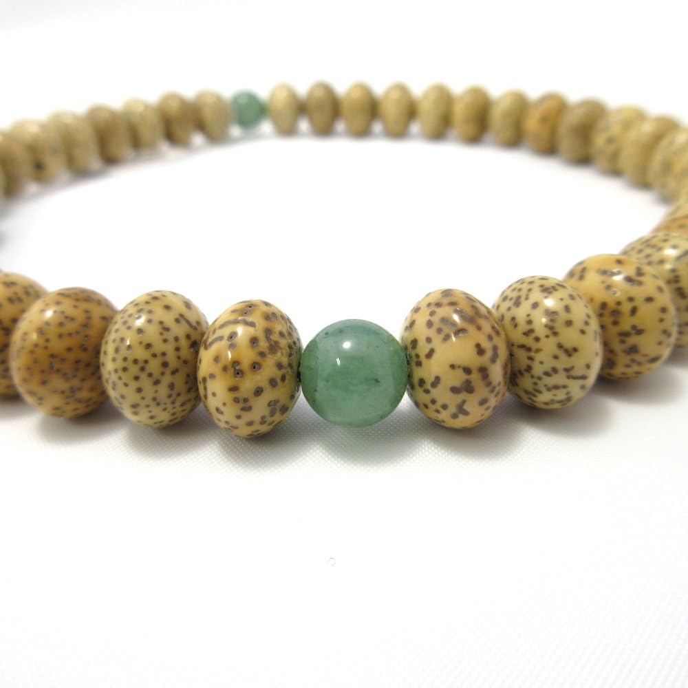 京都あさひ屋 Bodhi Tree Wood & Green Aventurine Japanese Juzu Buddhist Prayer Beads Handemade in Kyoto Japan JUA13