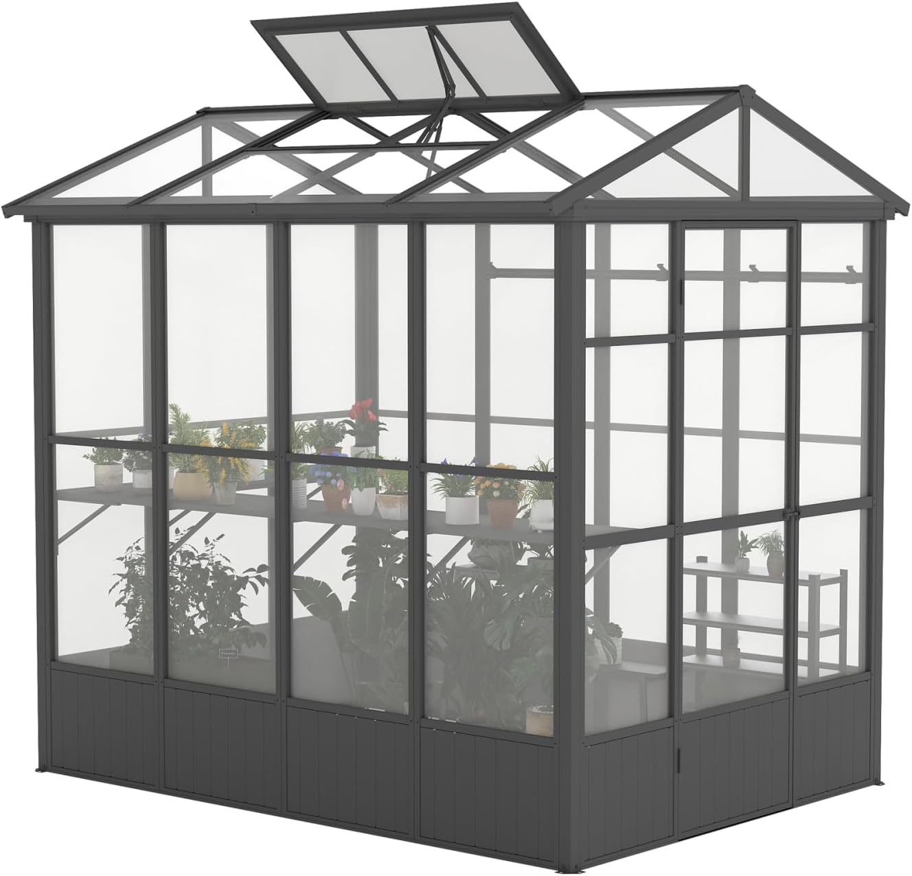 6.5X8Ft Greenhouse Dark Gray Fully Auto Temperature Control Vent Outdoor Garden Backyard All-Season