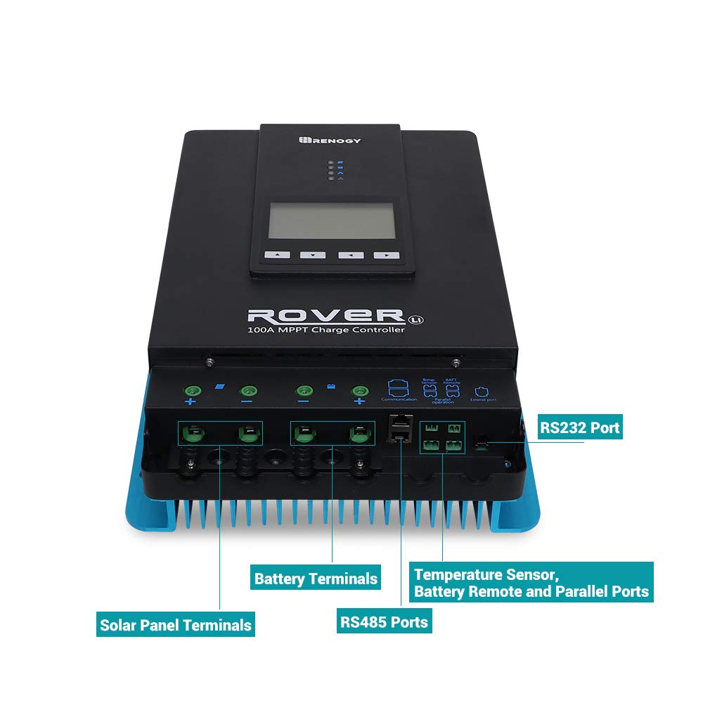 Renogy 100A 12V/24V/36V/48V DC Input MPPT Solar Charge Controller (Rover 100A) and Renogy Bluetooth Module (BT-1)